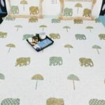 LUXURY JUTE COTTON HAND BLOCK BED COVER WITH TWO REVERSIBLE PILLOW COVERS