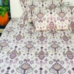 PERCALE COTTON IKKAT PRINT BEDSHEET WITH TWO PILLOW COVERS - PURPLE