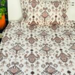 PERCALE COTTON IKKAT PRINT BEDSHEET WITH TWO PILLOW COVERS -OLIVE RUST