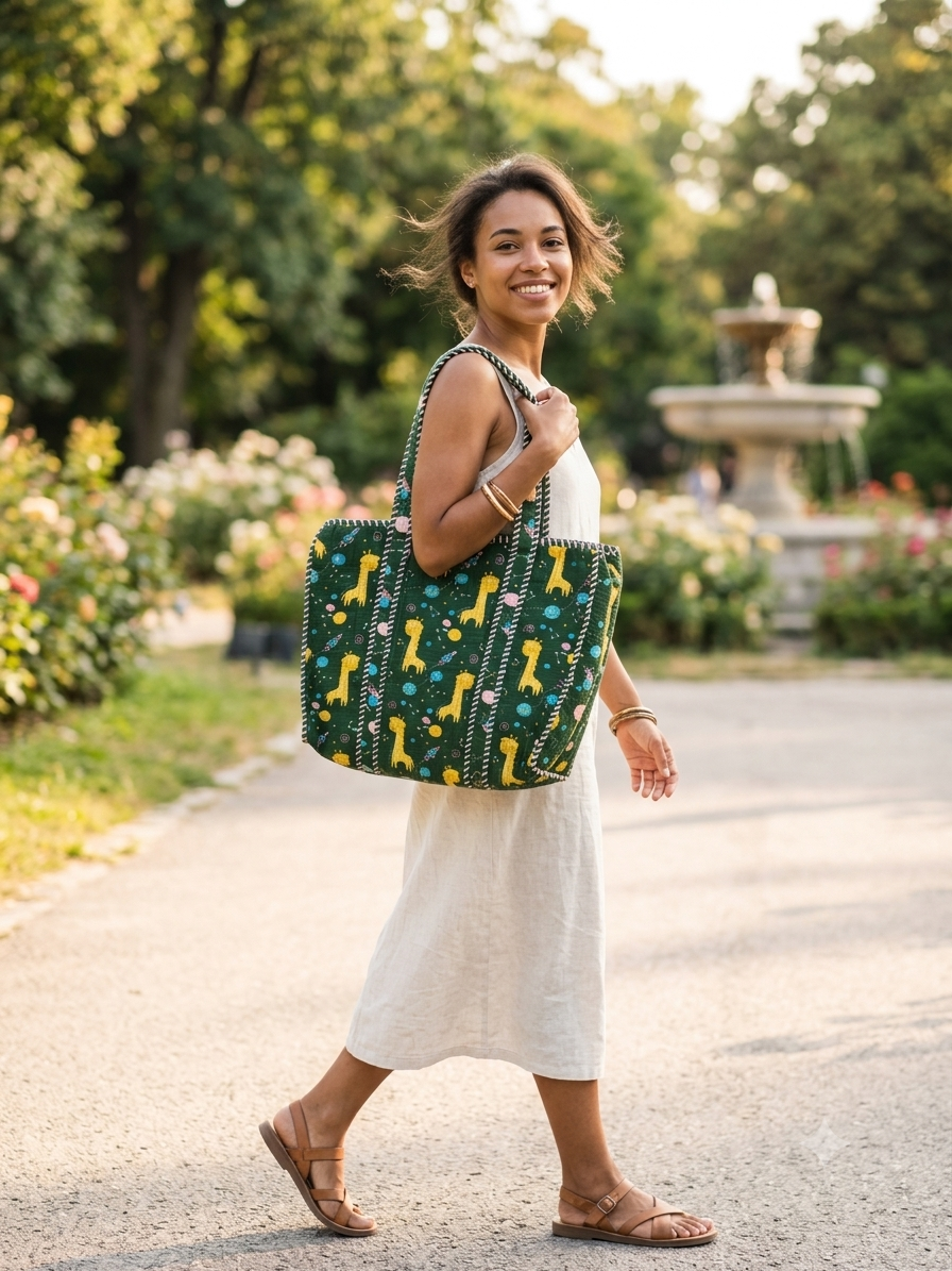 Handmade Quilted Cotton Tote Bag - Image 2