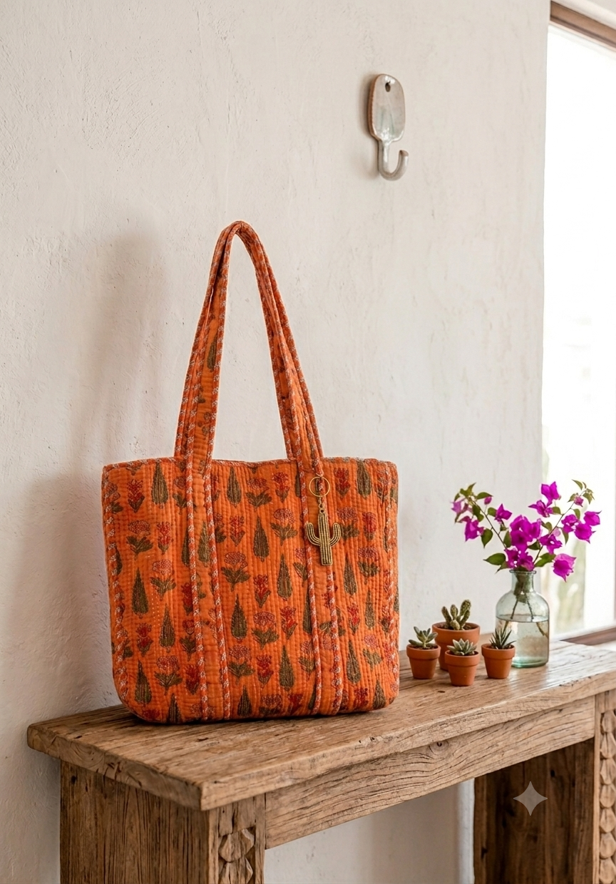 Handmade Quilted Cotton Tote Bag