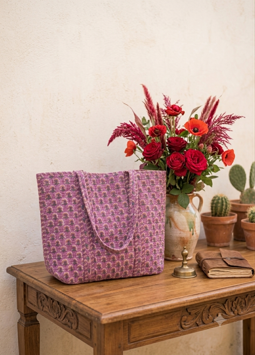Handmade Quilted Cotton Tote Bag - Image 3