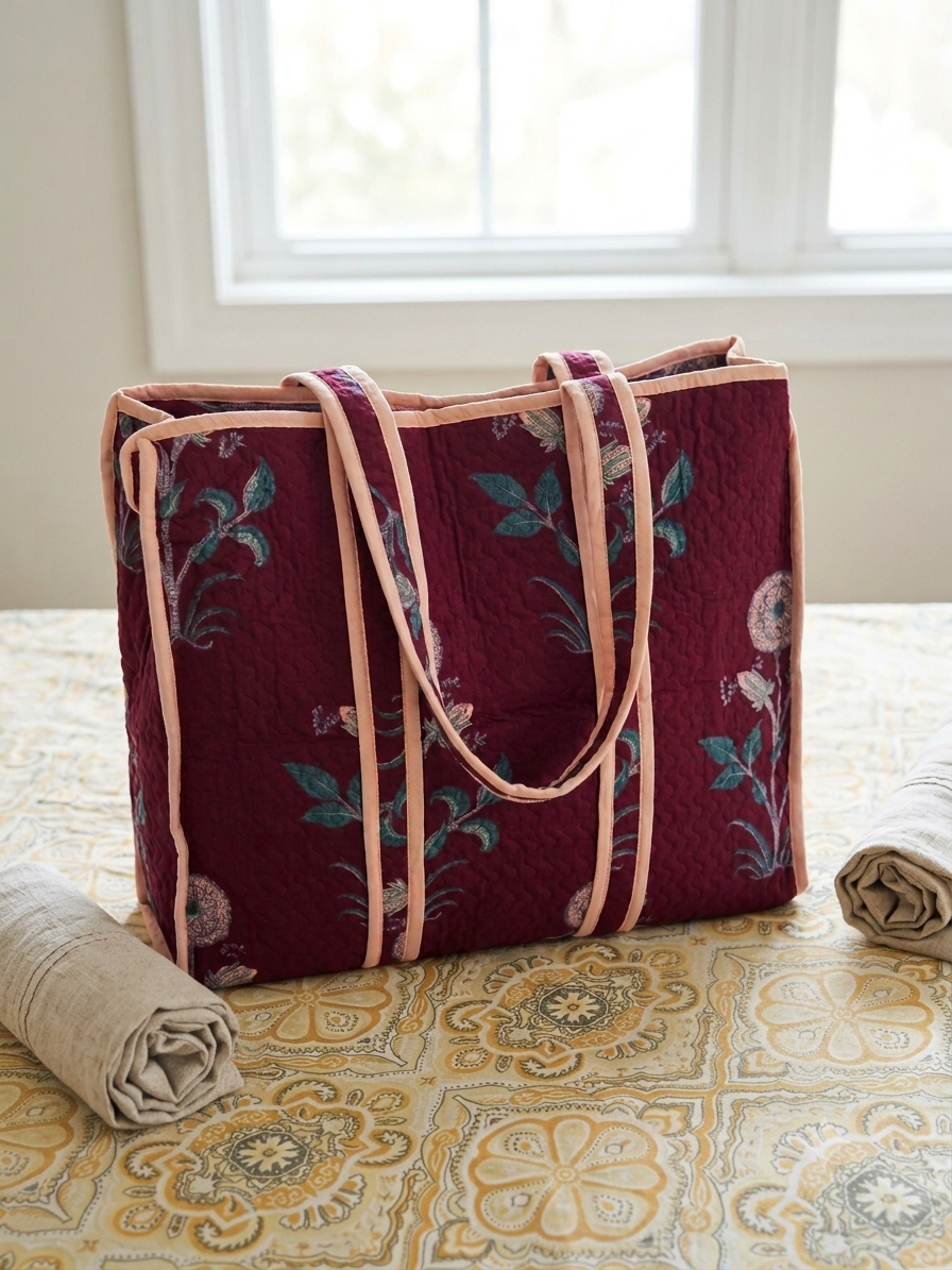 Handmade Quilted Cotton Tote Bag