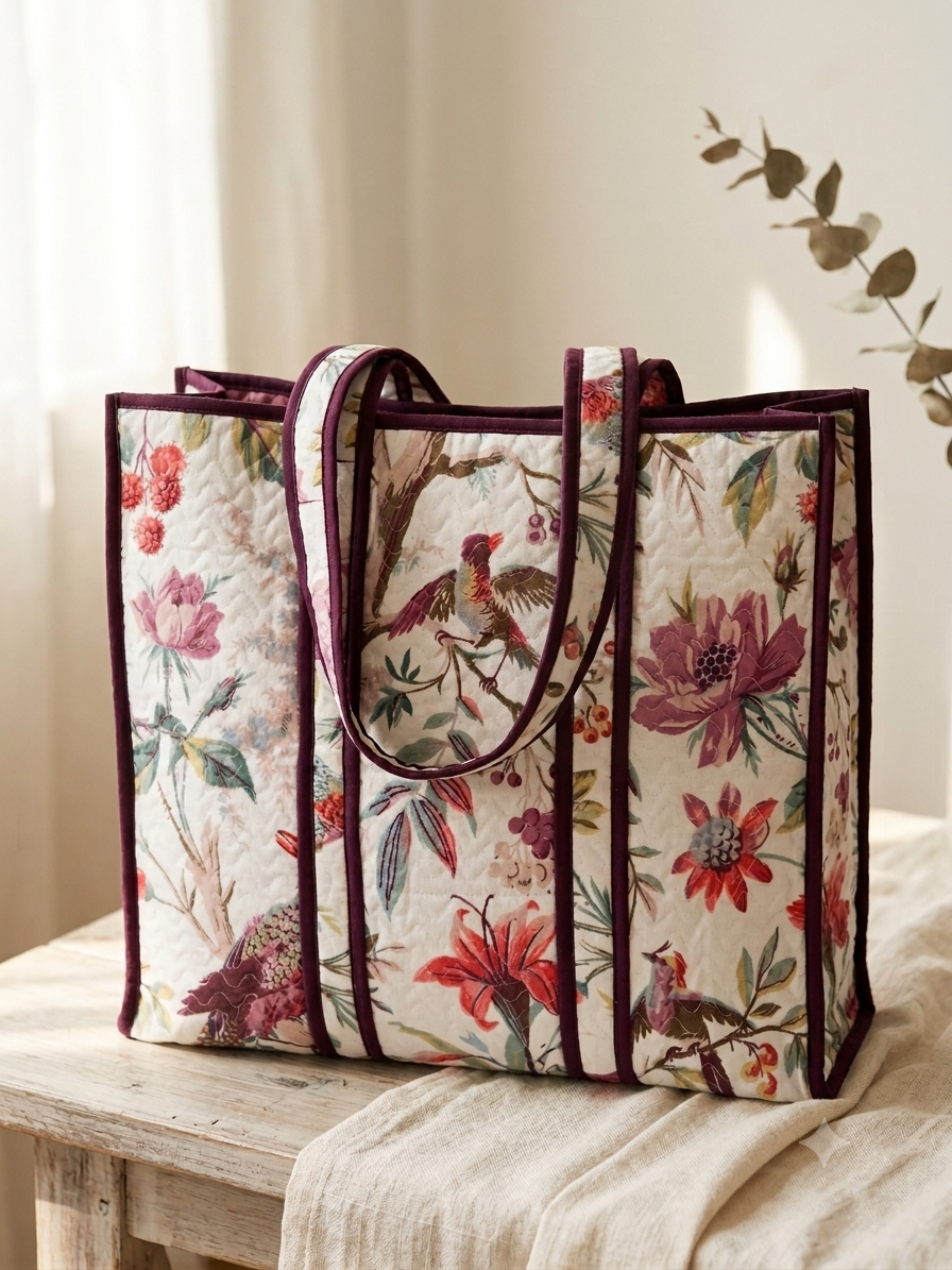 Handmade Quilted Cotton Tote Bag - Image 2