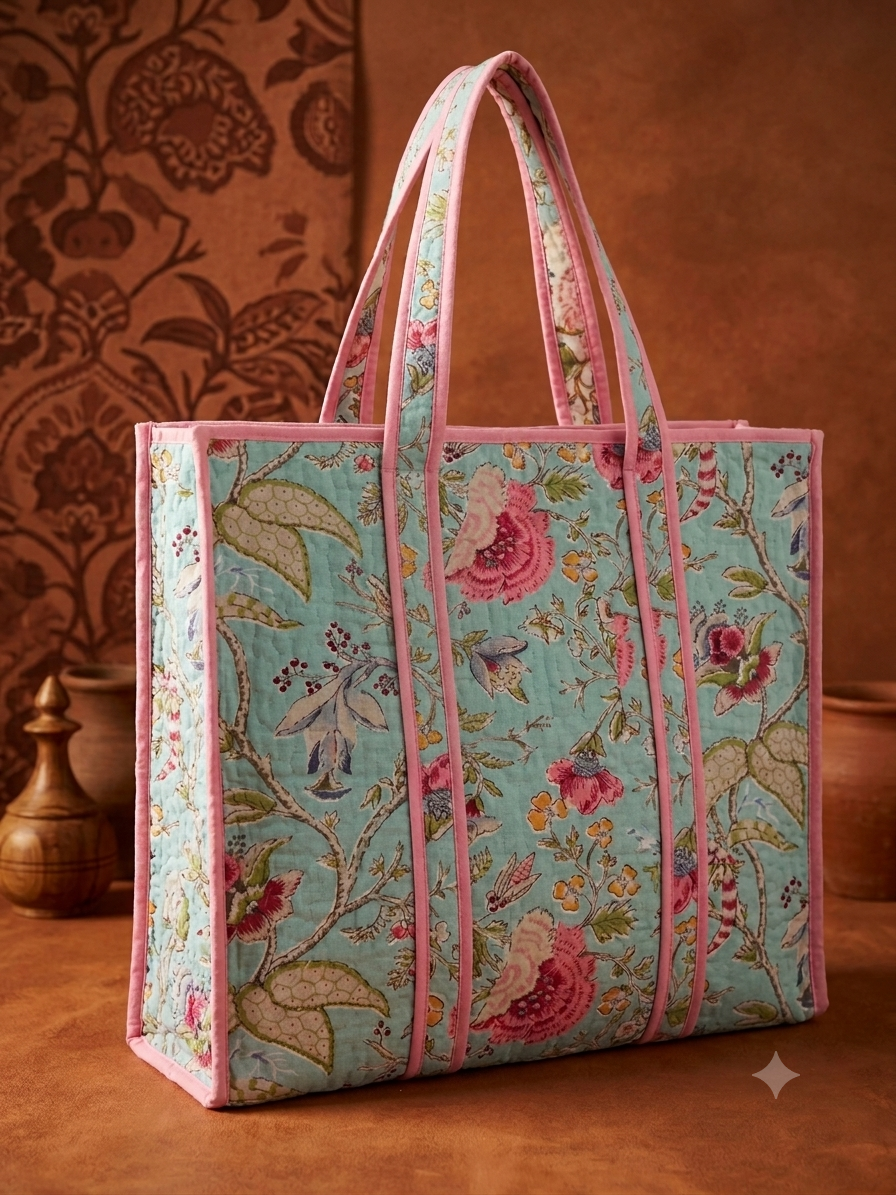 Handmade Quilted Cotton Tote Bag