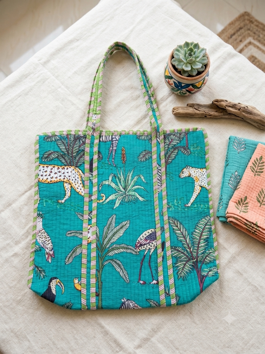 Handmade Quilted Cotton Tote Bag