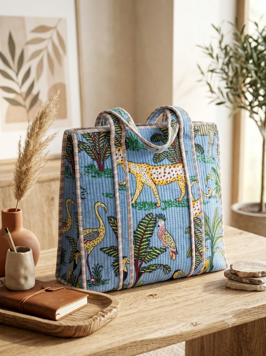 Handmade Quilted Cotton Tote Bag