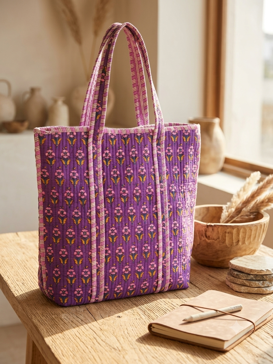 Handmade Quilted Cotton Tote Bag