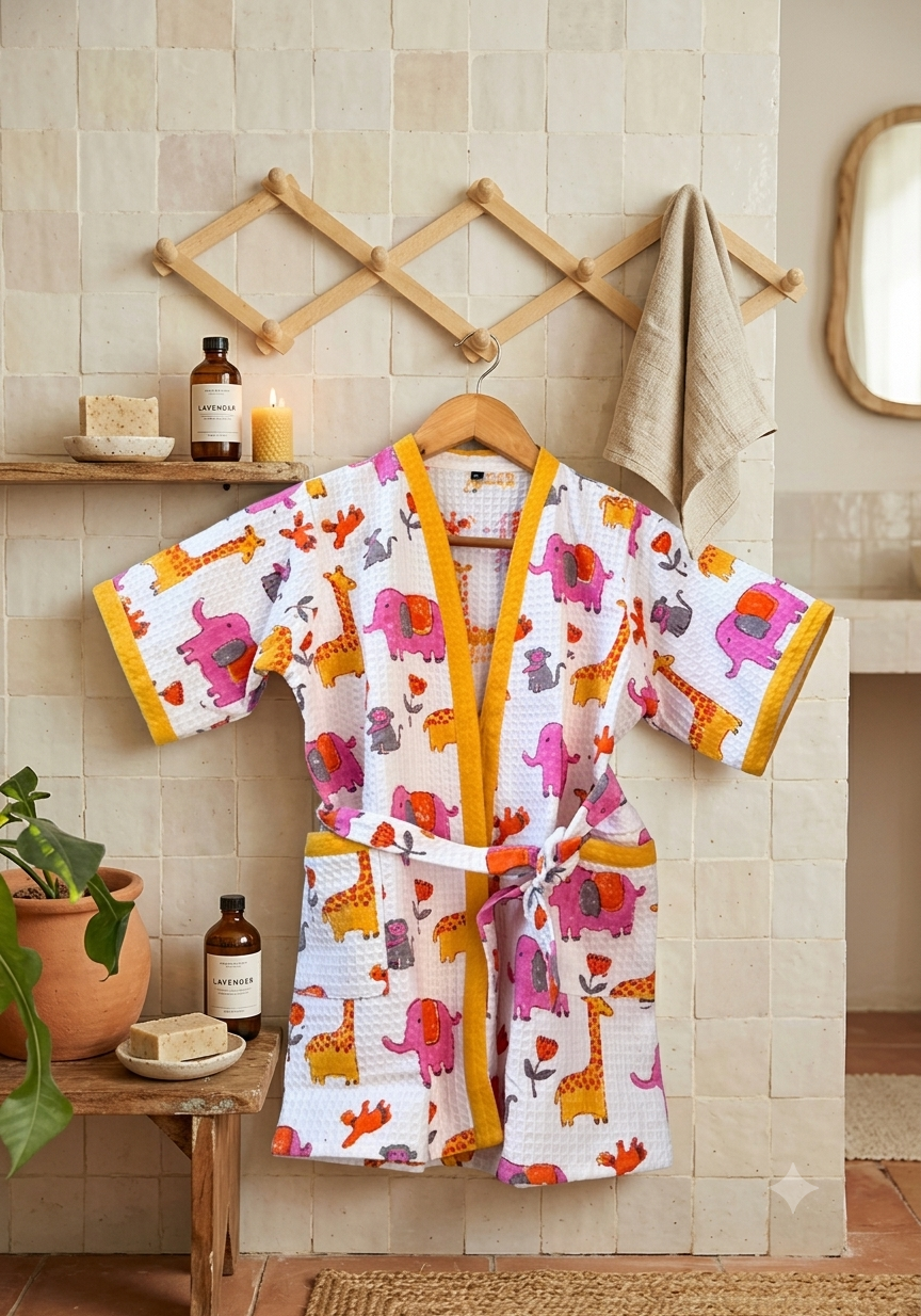 HANDBLOCK PURE COTTON KIDS BATHROBE - Image 2
