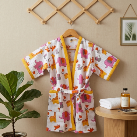 HANDBLOCK PURE COTTON KIDS BATHROBE