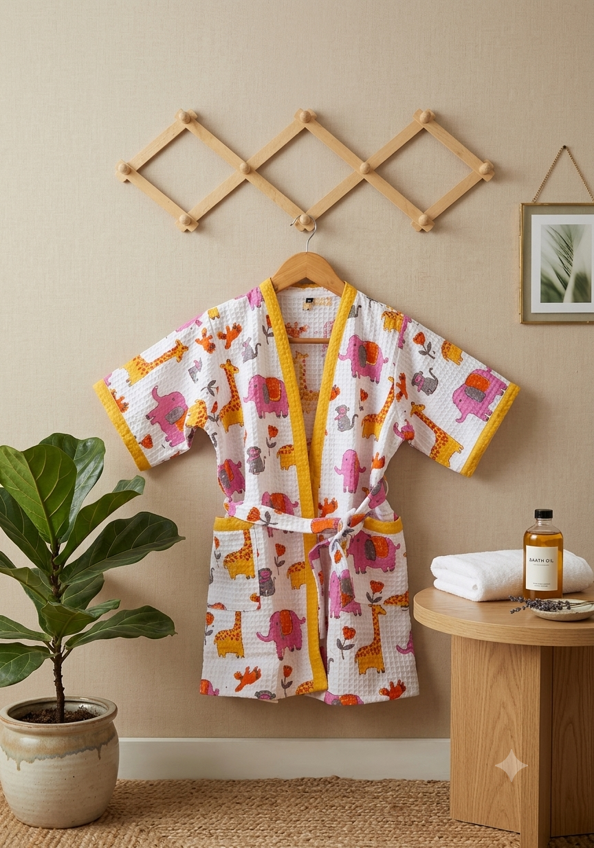 HANDBLOCK PURE COTTON KIDS BATHROBE