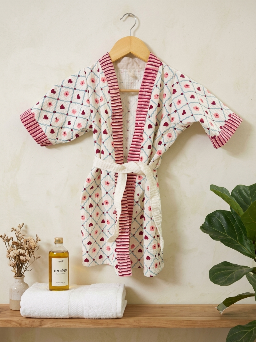 HANDBLOCK PURE COTTON KIDS BATHROBE