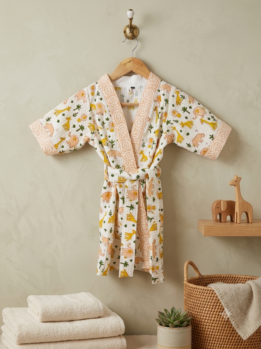 HANDBLOCK PURE COTTON KIDS BATHROBE