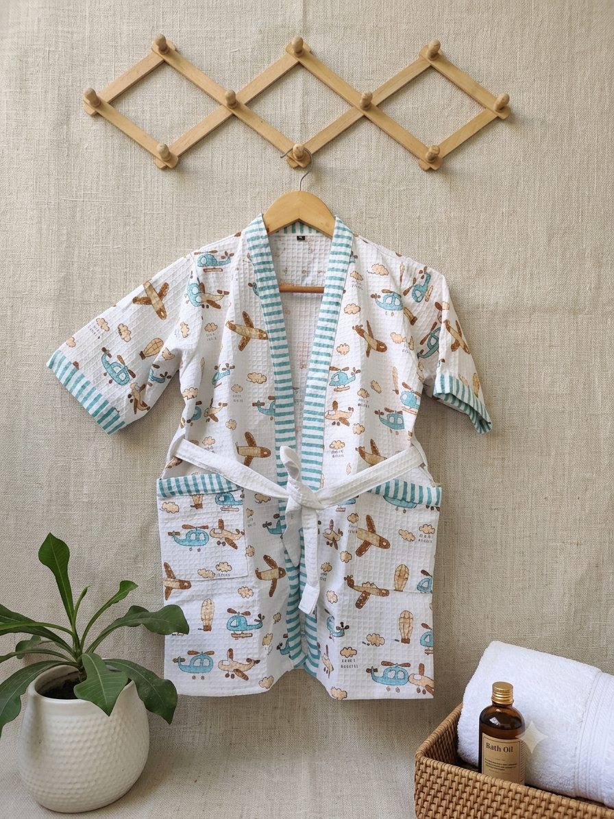 HANDBLOCK PURE COTTON KIDS BATHROBE - Image 2