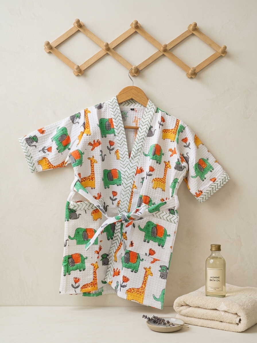 HANDBLOCK PURE COTTON KIDS BATHROBE