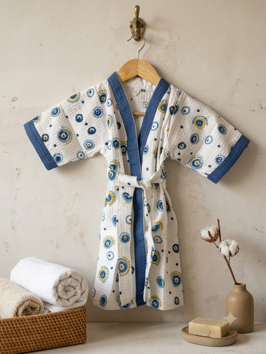 HANDBLOCK PURE COTTON KIDS BATHROBE