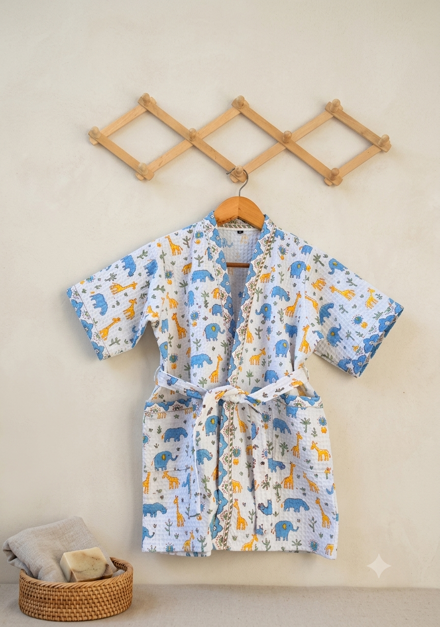HANDBLOCK PURE COTTON KIDS BATHROBE