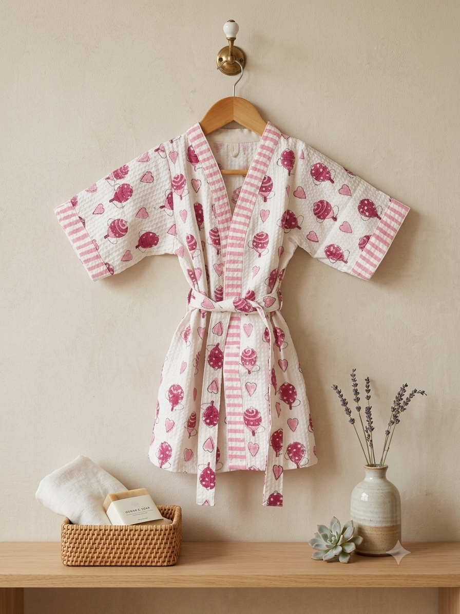 HANDBLOCK PURE COTTON KIDS BATHROBE