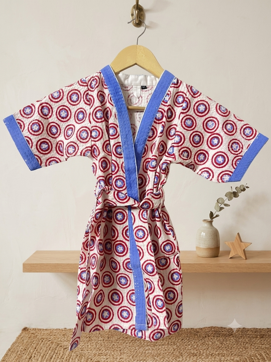 HANDBLOCK PURE COTTON KIDS BATHROBE