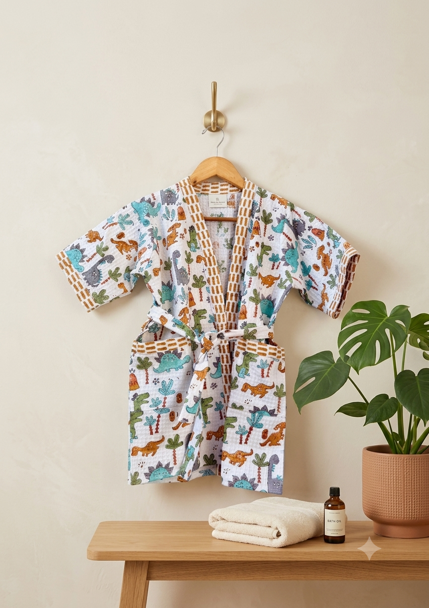 HANDBLOCK PURE COTTON KIDS BATHROBE - Image 2