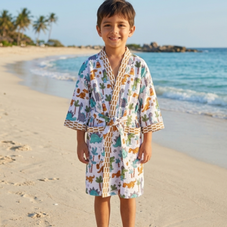 HANDBLOCK PURE COTTON KIDS BATHROBE