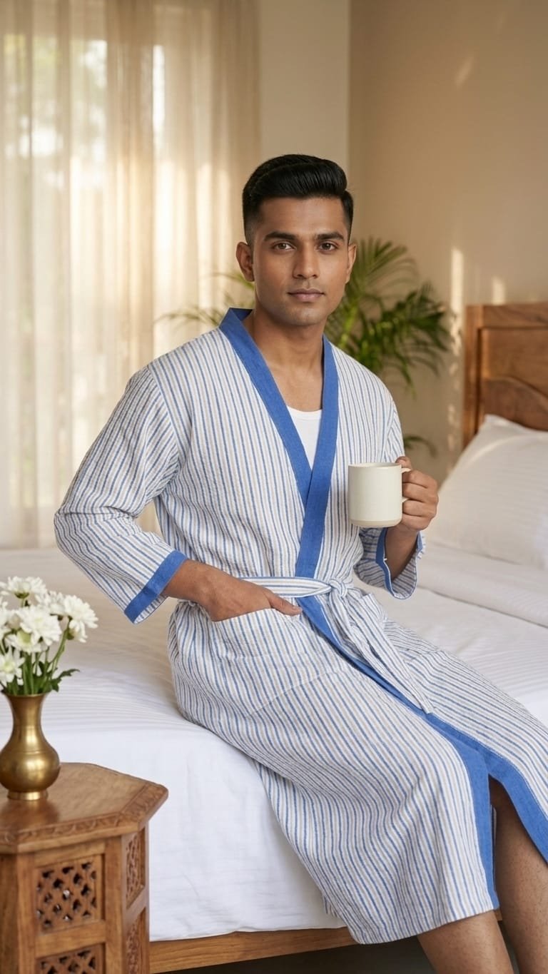 Hand block Pure Cotton Adult Bathrobe
