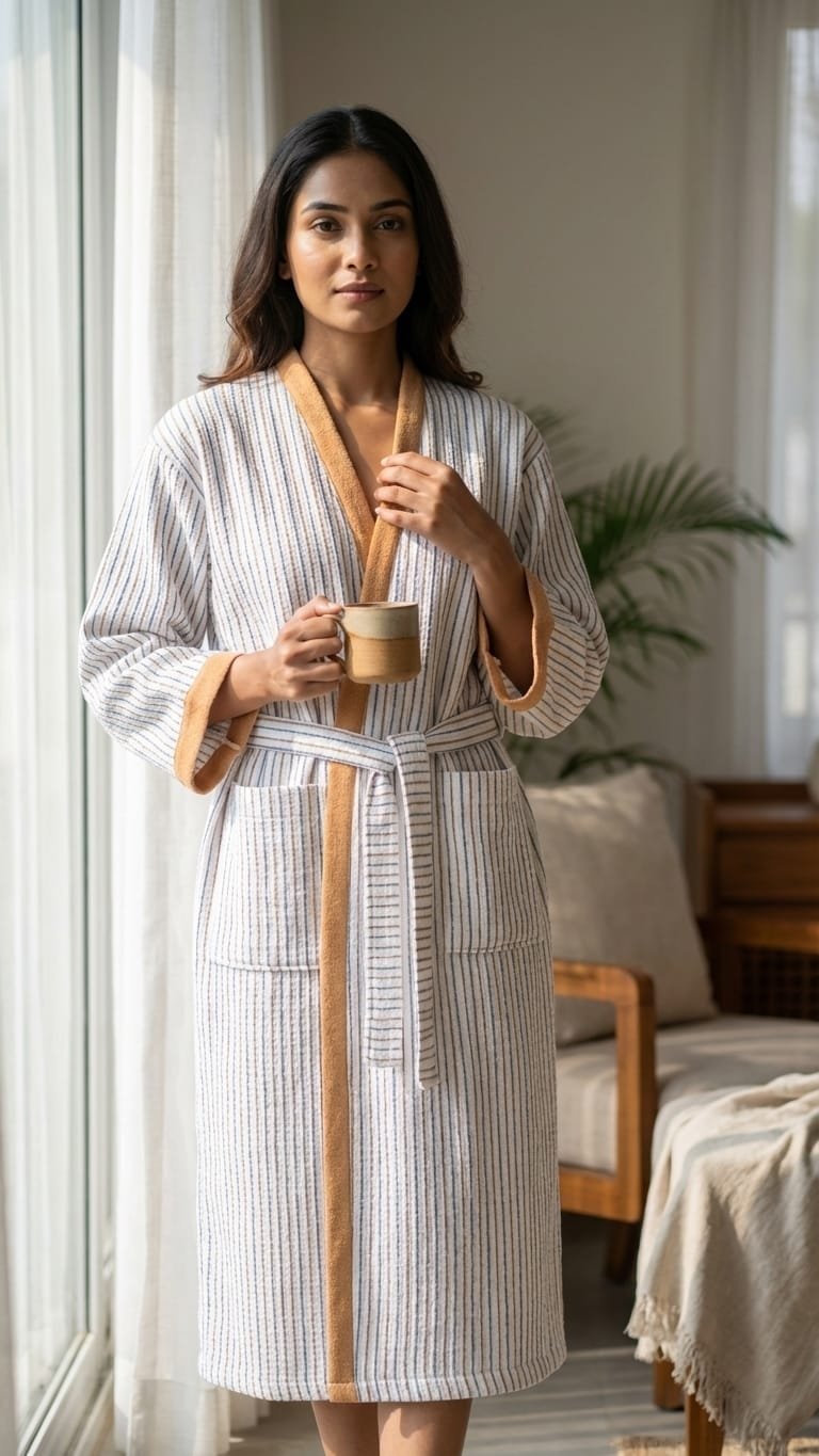 Hand block Pure Cotton Adult Bathrobe