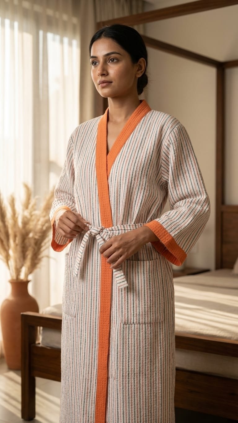 Hand block Pure Cotton Adult Bathrobe