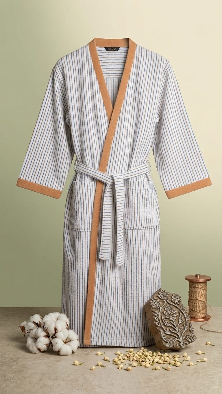 Hand block Pure Cotton Adult Bathrobe - Image 2