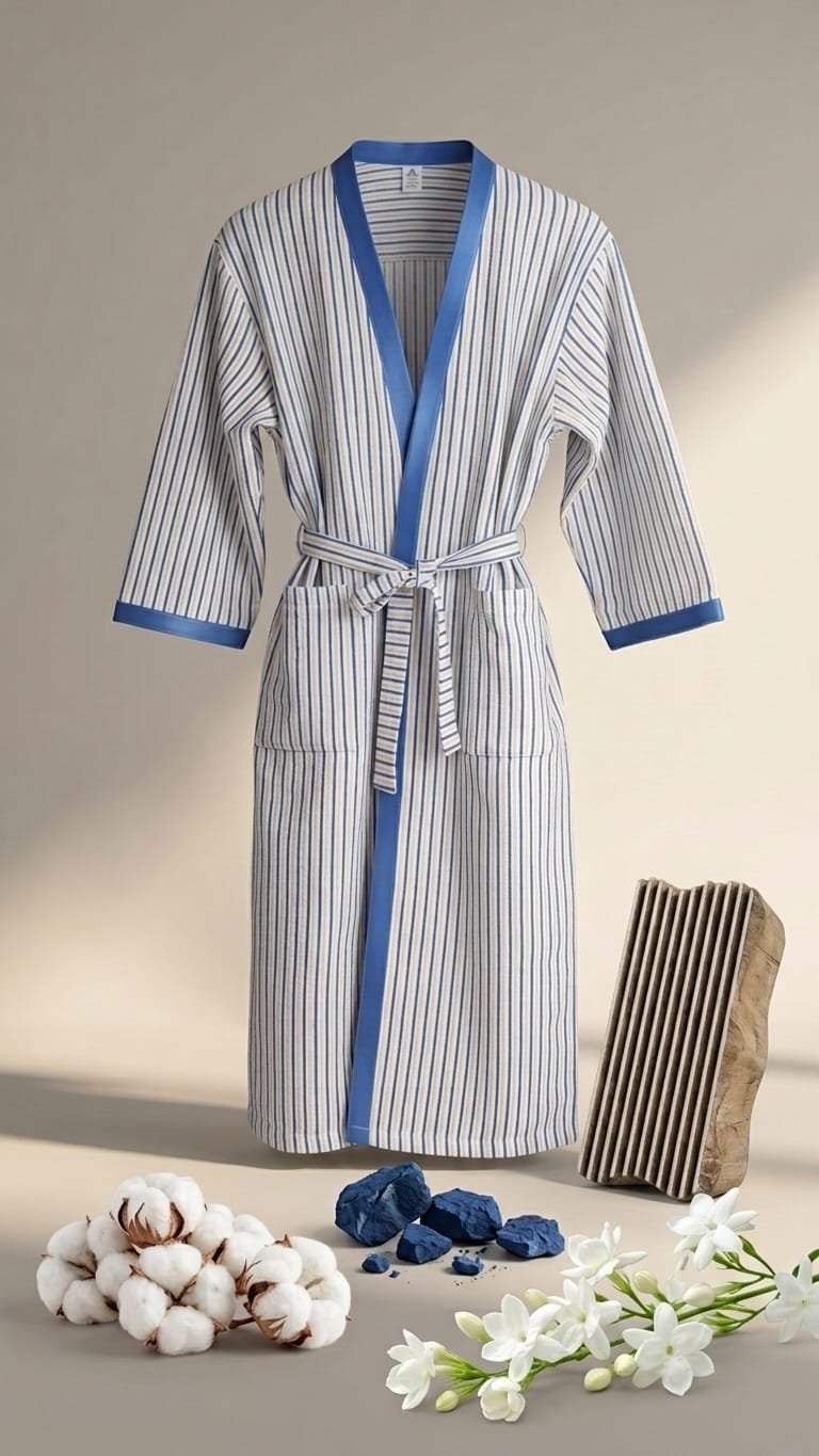 Hand block Pure Cotton Adult Bathrobe - Image 2