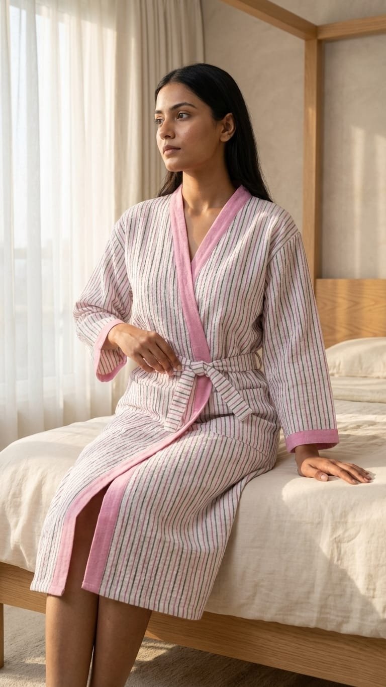 Handblock Pure Cotton Adult Bathrobe