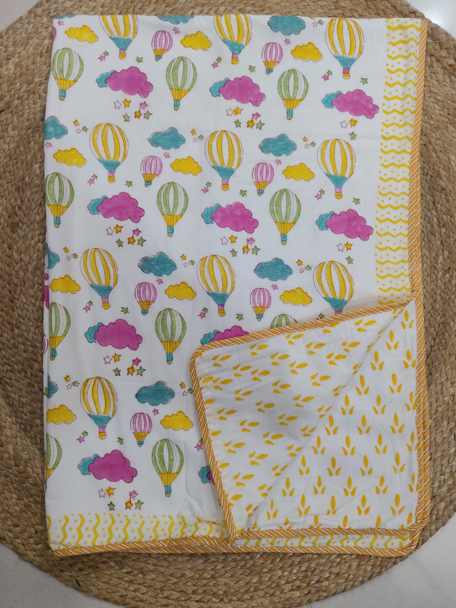 HAND BLOCK PRINTED REVERSIBLE MULMUL BABY DOHAR - Image 4