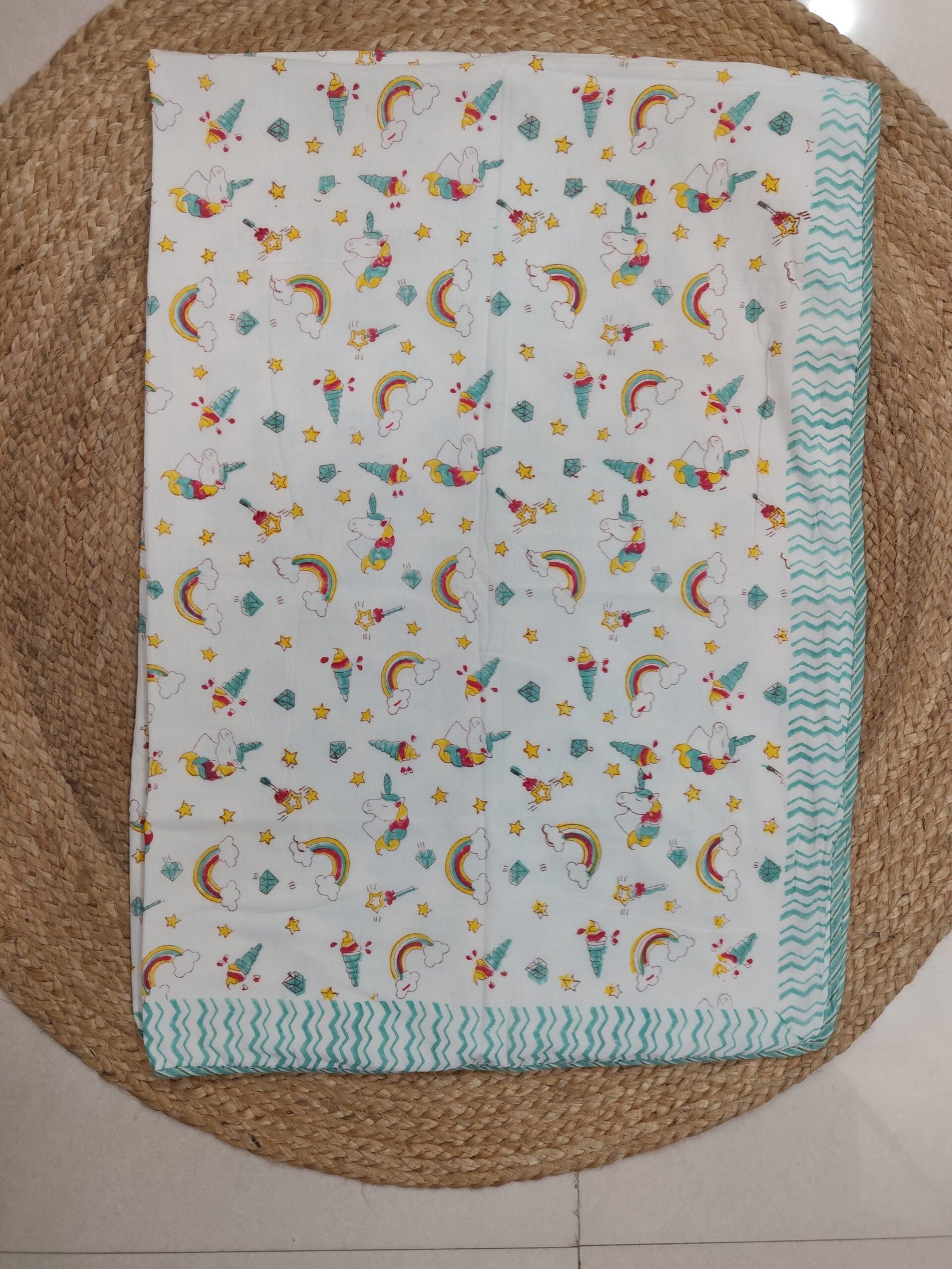HAND BLOCK PRINTED REVERSIBLE MULMUL BABY DOHAR - Image 2