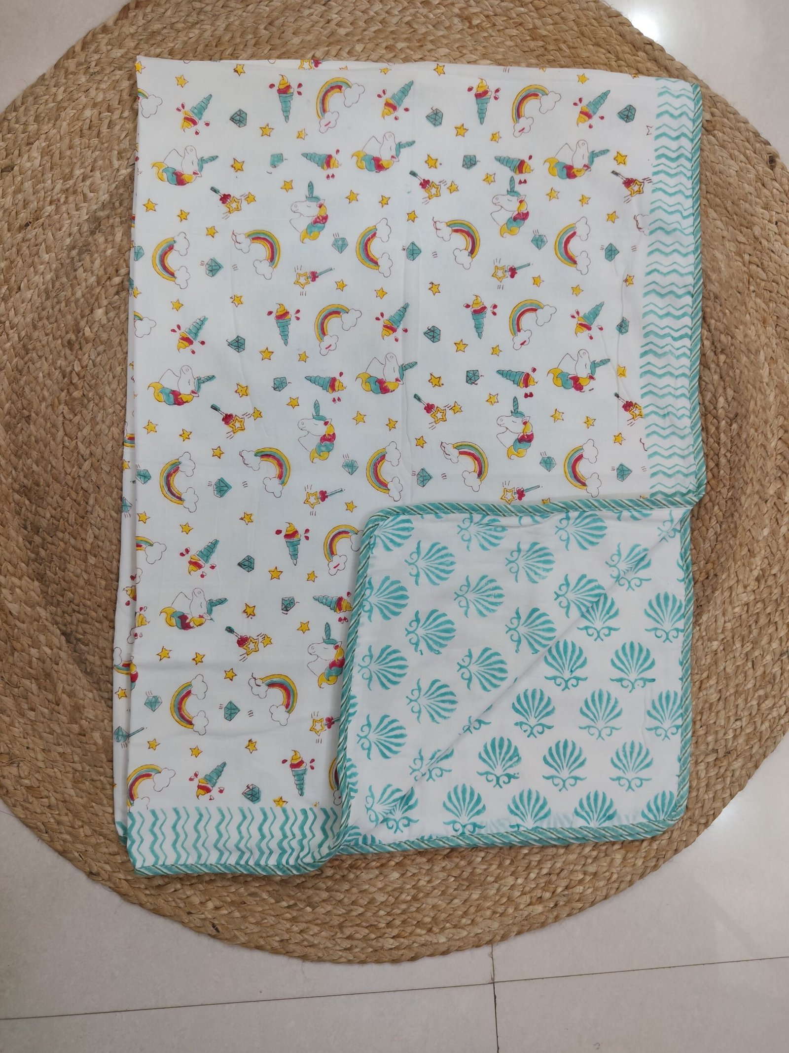 HAND BLOCK PRINTED REVERSIBLE MULMUL BABY DOHAR - Image 3