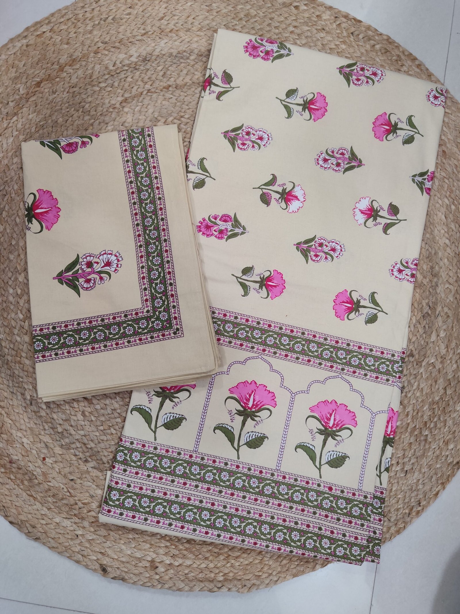 Gulfam - Beige Pink Bedsheet (108x108 Inches) - Image 2