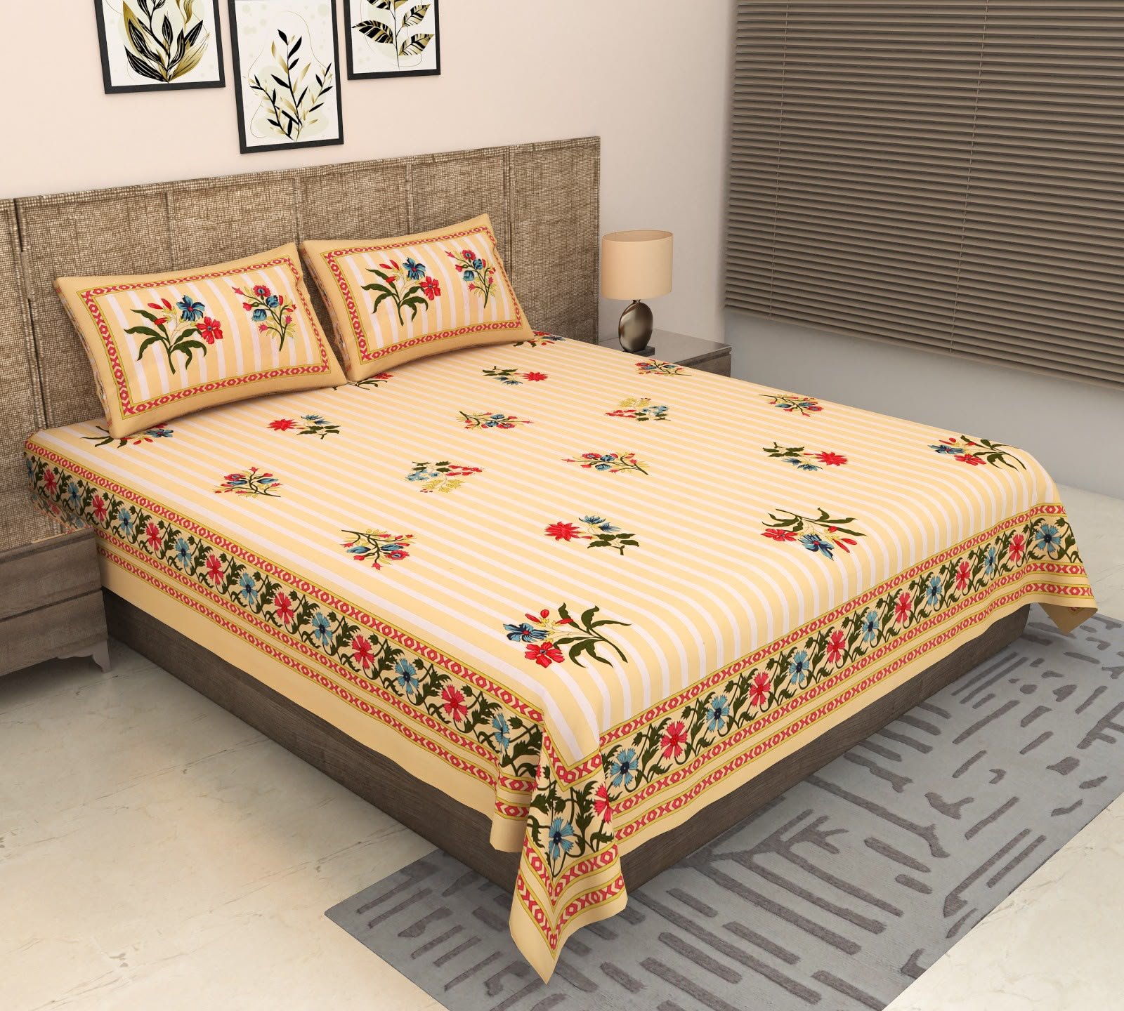 Meher - Beige Bedsheet (108x108 Inches)