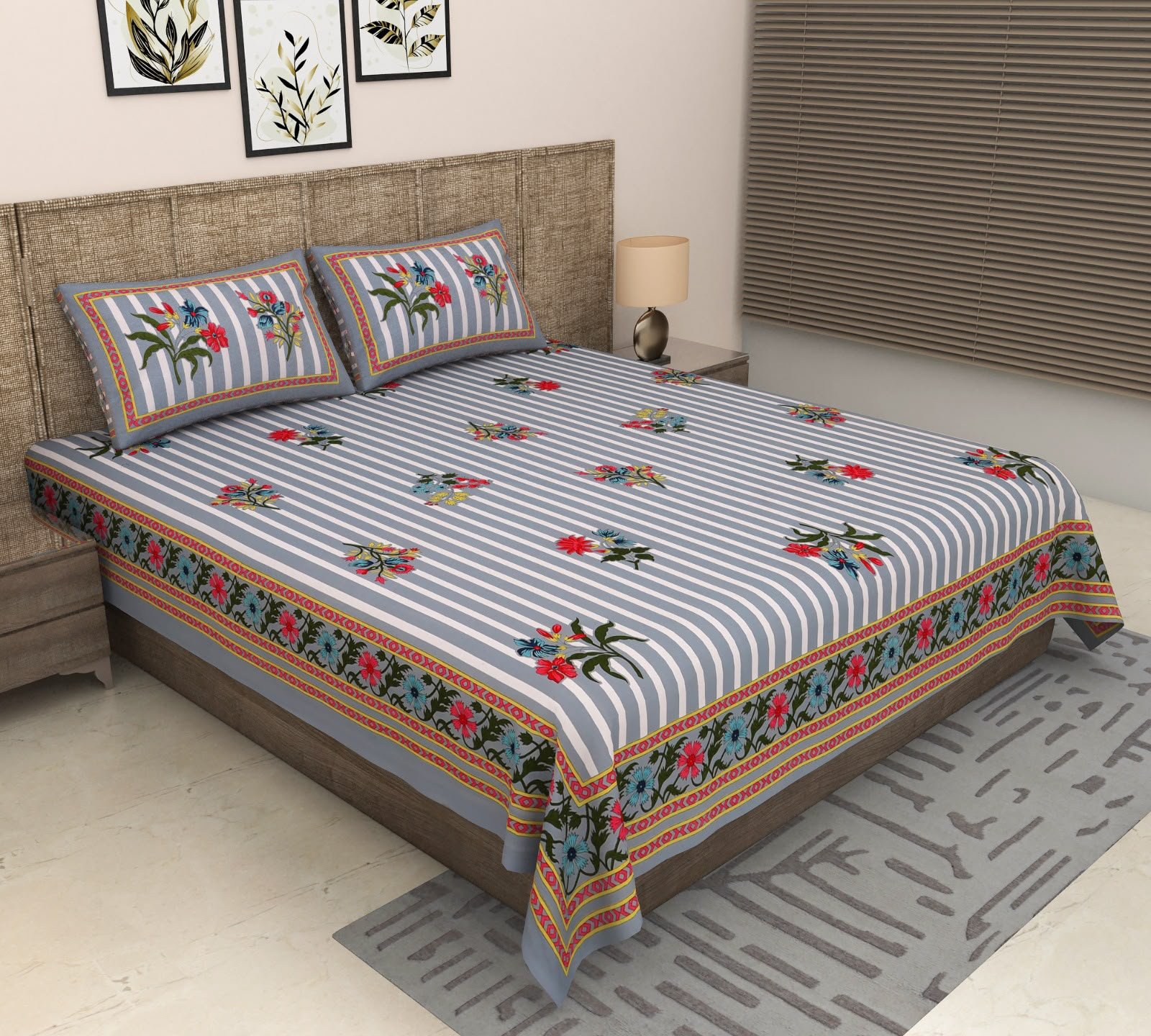 Meher - Blue Bedsheet (108x108 Inches)