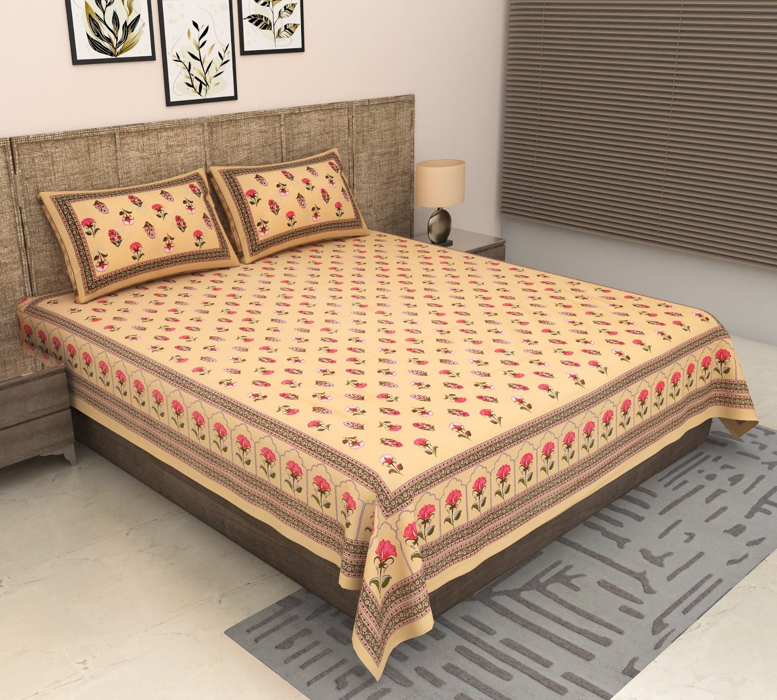 Gulfam - Beige Pink Bedsheet (108x108 Inches)