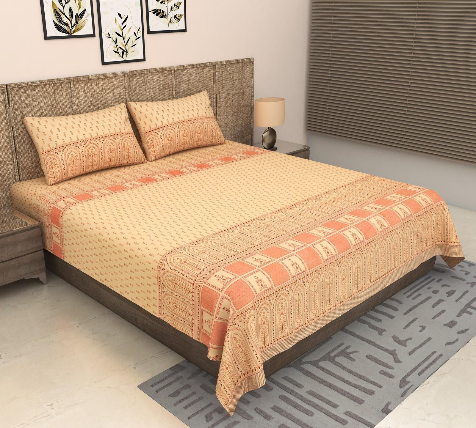 Kaya - Beige Red Bedsheet (108x108 Inches)