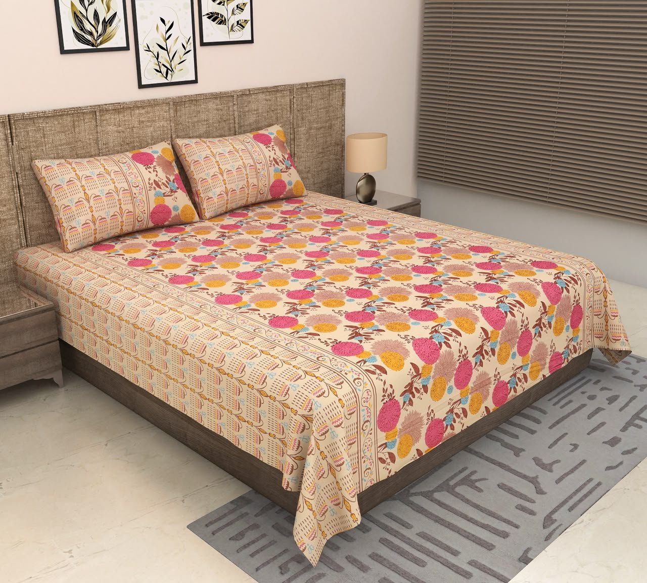 Guldasta - Beige Bedsheet (108x108 Inches)