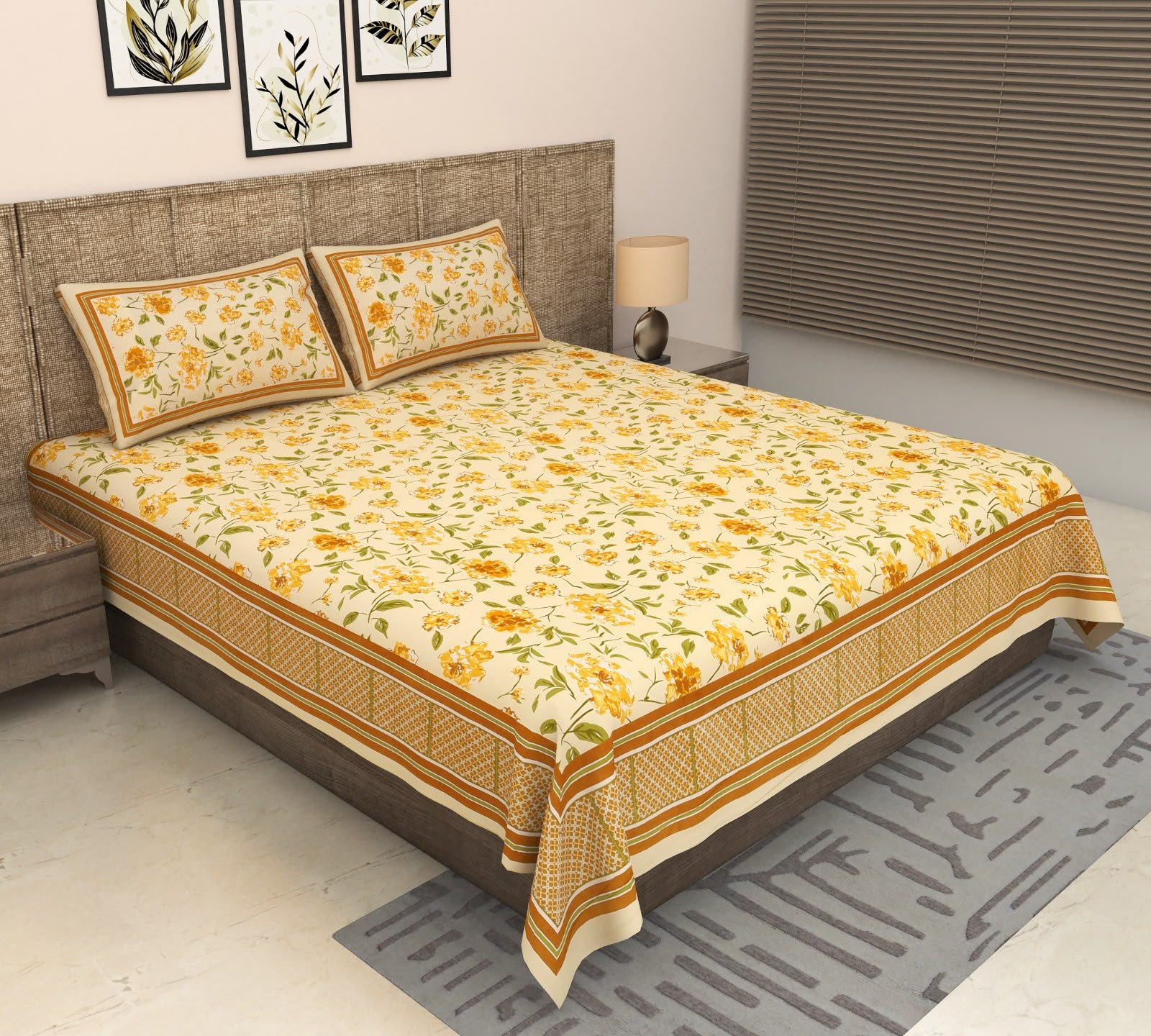 Heer - Yellow Bedsheet (108x108 Inches)