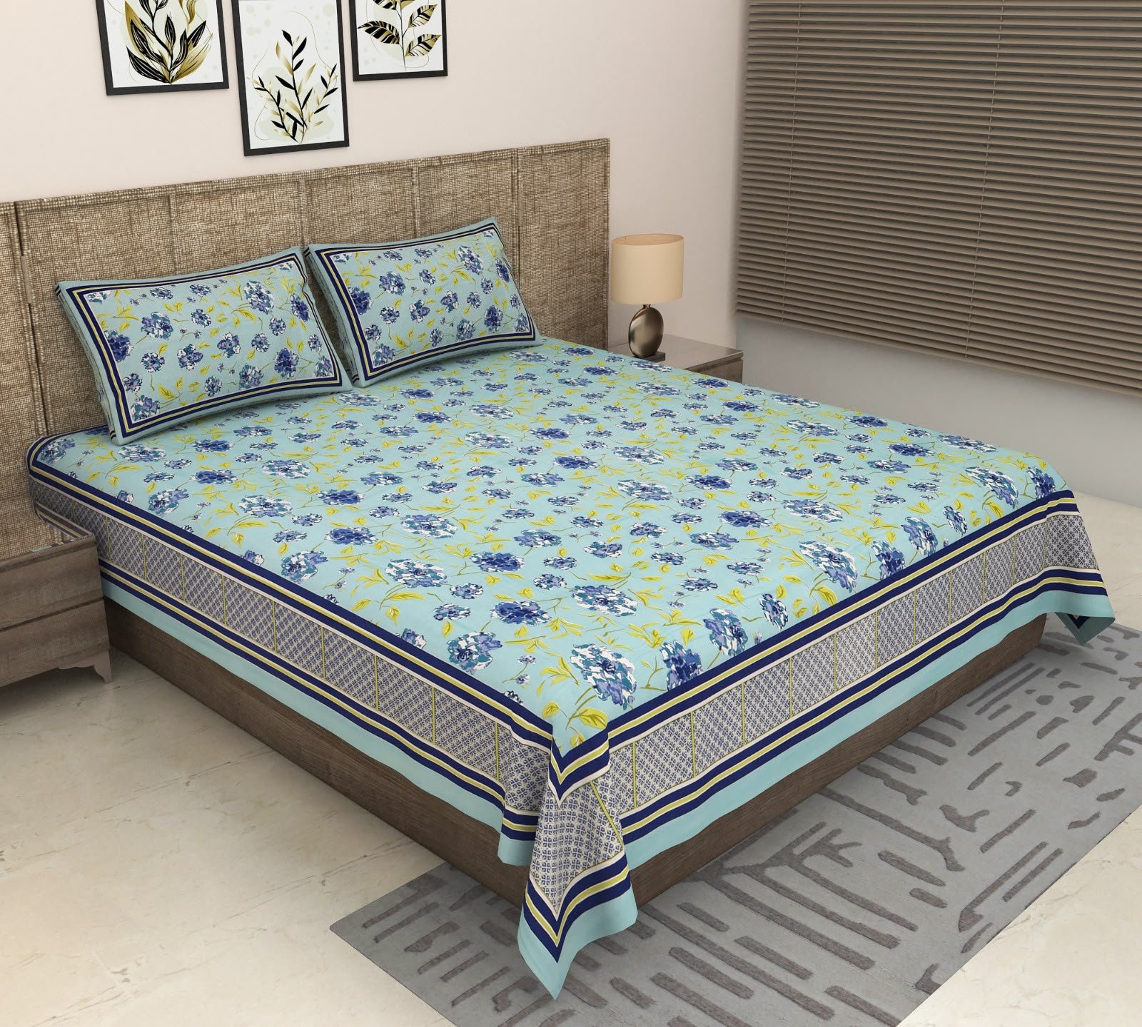 Heer - Blue Bedsheet (108x108 Inches)