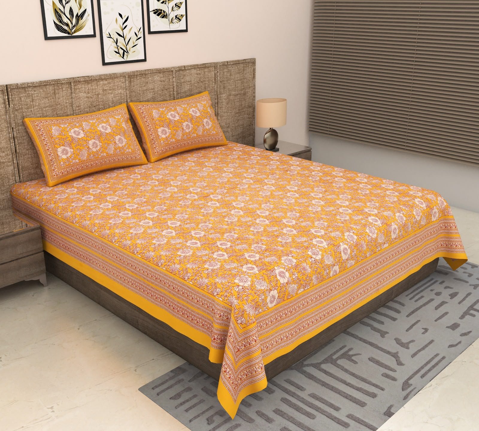 Bahaar - Yellow Bedsheet (108x108 Inches)