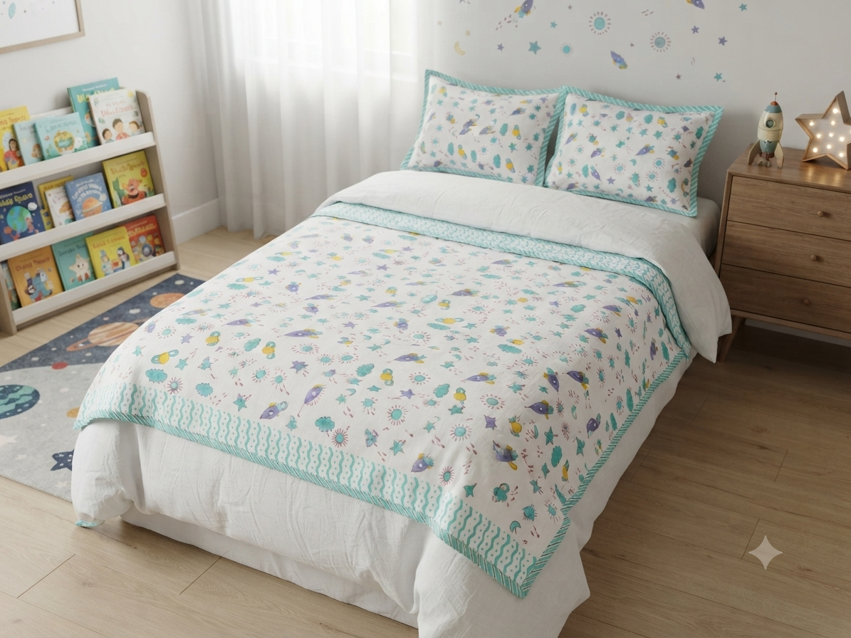 HAND BLOCK PRINTED REVERSIBLE MULMUL BABY DOHAR