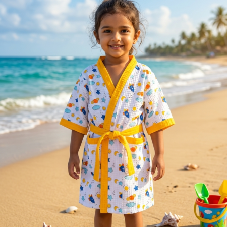 SPACE HANDBLOCK PURE COTTON KIDS BATHROBE