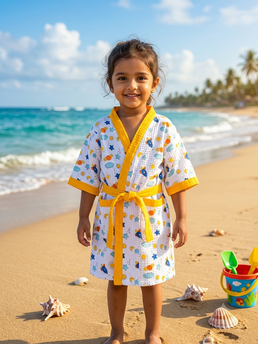 SPACE HANDBLOCK PURE COTTON KIDS BATHROBE