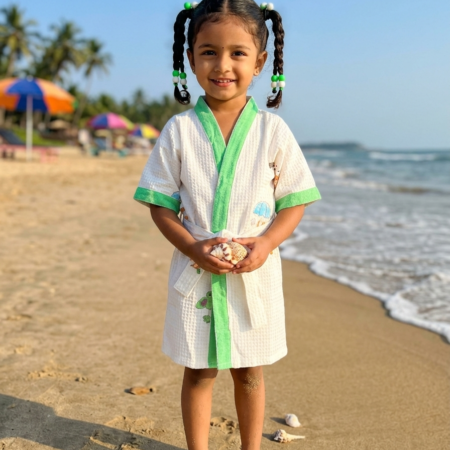 GREEN RABBIT HANDBLOCK PURE COTTON KIDS BATHROBE