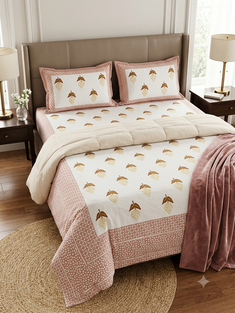 BLUSH BROWNPURE COTTON BEDSHEET-95X108 INCHES