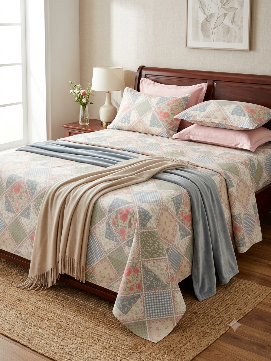 GEOMETRIC PASTEL PURE COTTON BEDSHEET-95X108 INCHES
