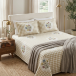 PISTA CHECKS PURE COTTON BEDSHEET-95X108 INCHES